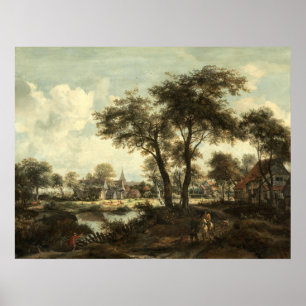 Village near Pool Meindert Hobbema Fine Art Poster