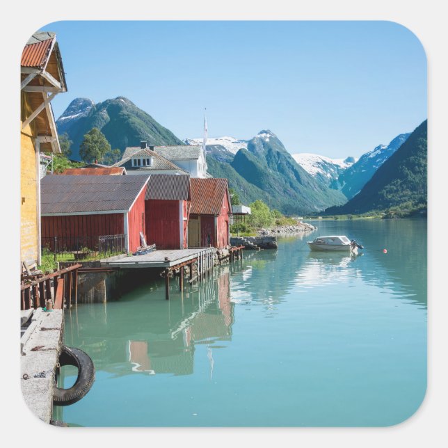 Village of Fjærland and a fjord in Norway sticker (Front)