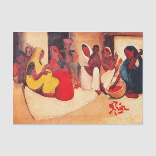 Village Scene by Amrita Sher-Gil Tissue Paper (Front)