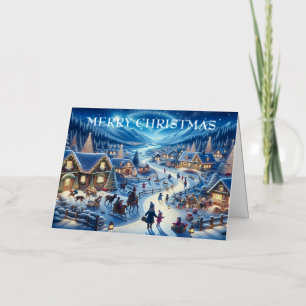 Village Snowy Scene Painting Christmas Foil Holiday Card