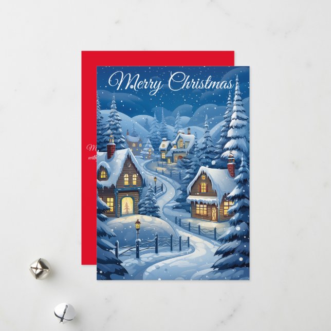 Village Snowy Serenity : Carte de vacances (Devant/Arrière en situation)