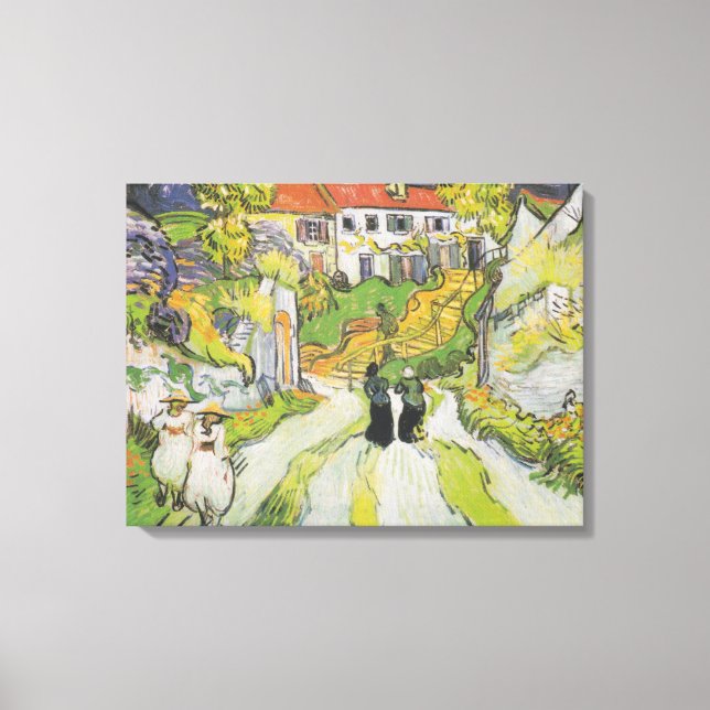 Village Street and Stairs in Auvers with Figures Canvas Print (Front)