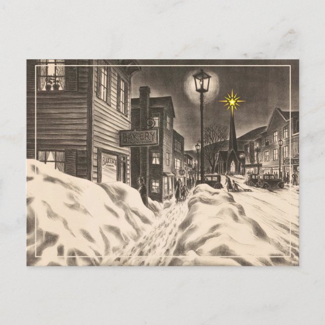 Village Street on a Winter Night With Star  Postcard (Front)