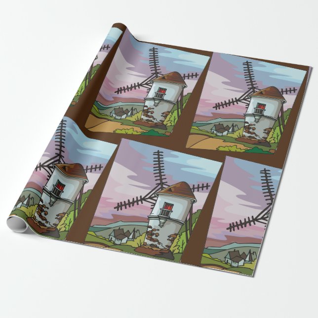 Village Windmill Wrapping Paper (Unrolled)