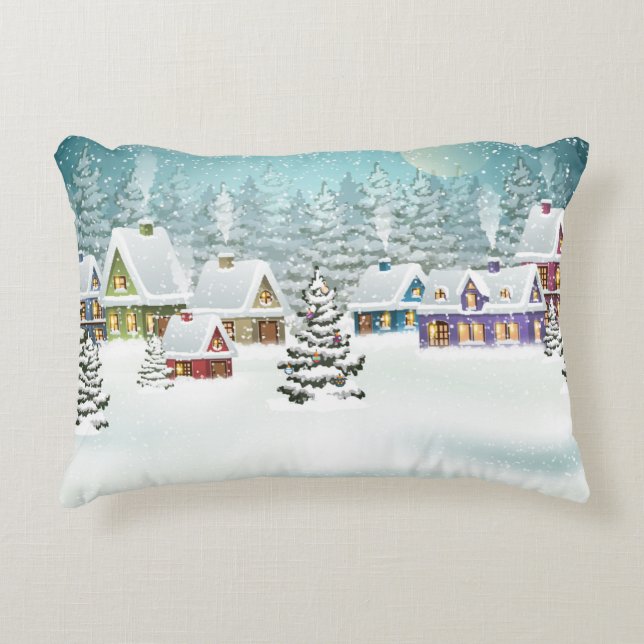 Village winter landscape with snow covered houses  accent pillow (Front)