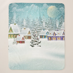 Village winter landscape with snow covered houses sherpa blanket