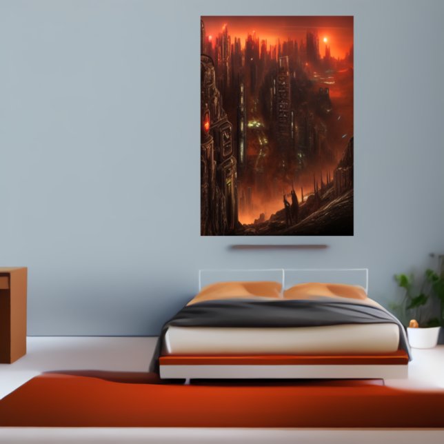 Ville à la porte de l'enfer | AI Art Poster (Créateur téléchargé)