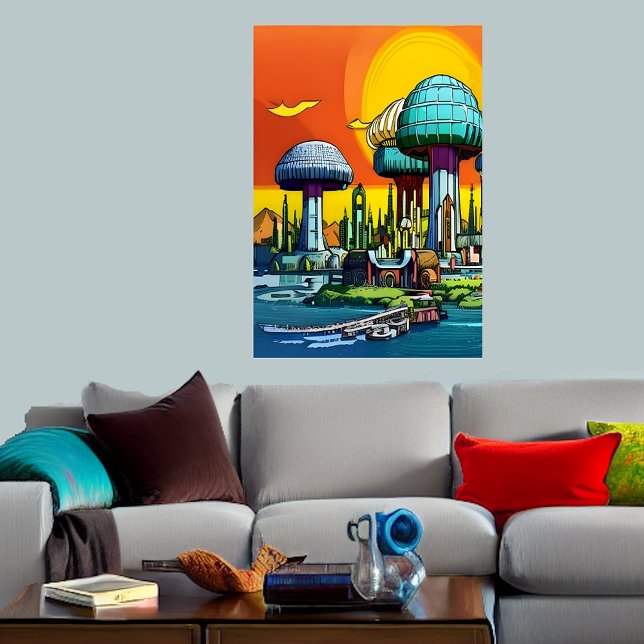 Ville aux champignons colorés | AI Art Poster (Créateur téléchargé)