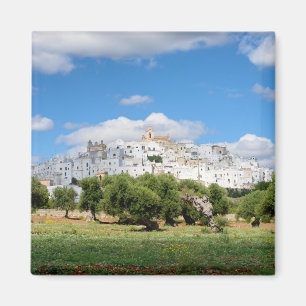 Ville blanche Ostuni avec les oliviers, aimant de