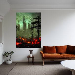 ville en feu abandonnée   AI Art Poster