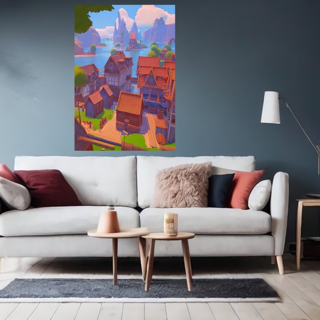 Ville proche de la mer | AI Art Poster (Créateur téléchargé)