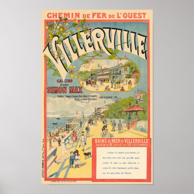 Villerville France Poster vintage ferroviaire 1890 (Devant)