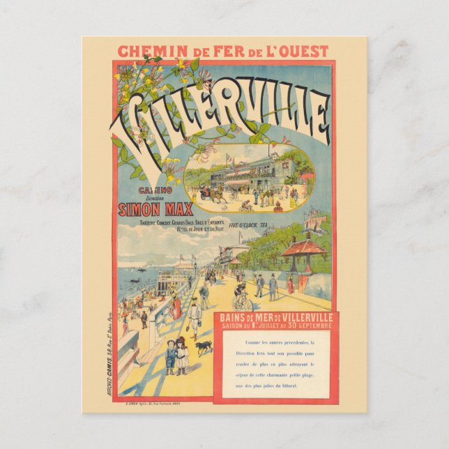 Villerville France Railroad Vintage Poster 1890 Postcard (Front)