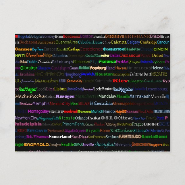 Villes Du Monde Texte Design I Carte Postale (Devant)