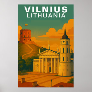 Vilnius, Lithuania Hilltop Brick Tower Travel Poster