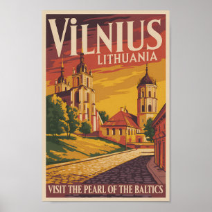 Vilnius Lithuania Illustration Travel Art Vintage Poster