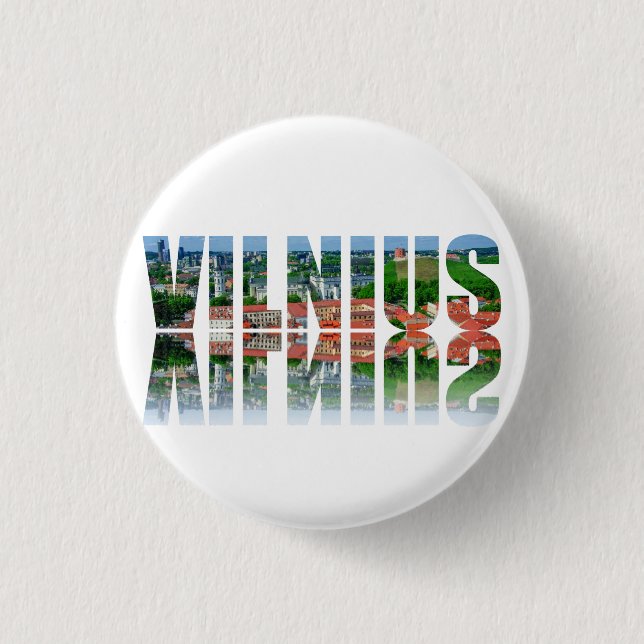 Vilnius text with reflection 1 inch round button (Front)
