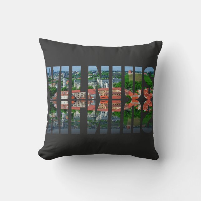 Vilnius text with reflection throw pillow (Front)