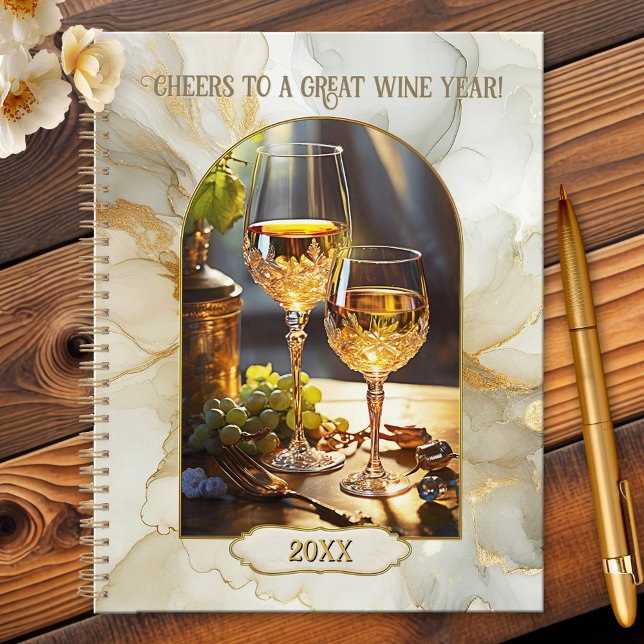 Vin Classique Élégant (A stylish artistic planner featuring two glasses of white in beautiful vintage glasses)