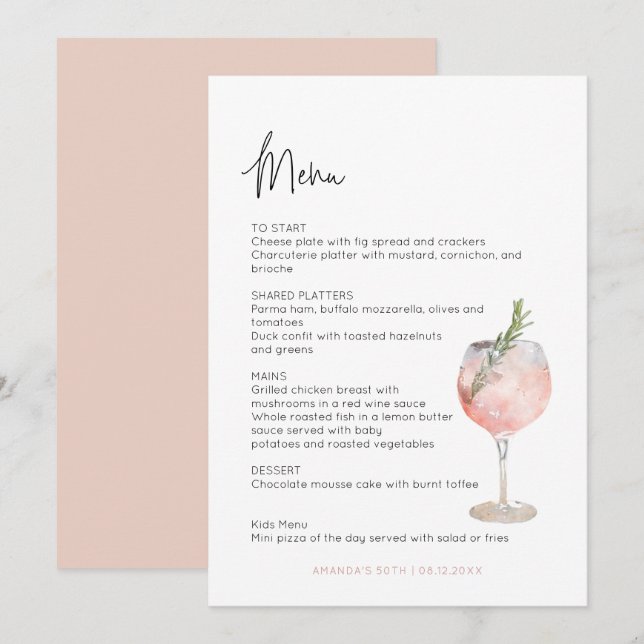 Vin Cocktail Thème Age to Perfection Bridal Menu (Devant / Derrière)