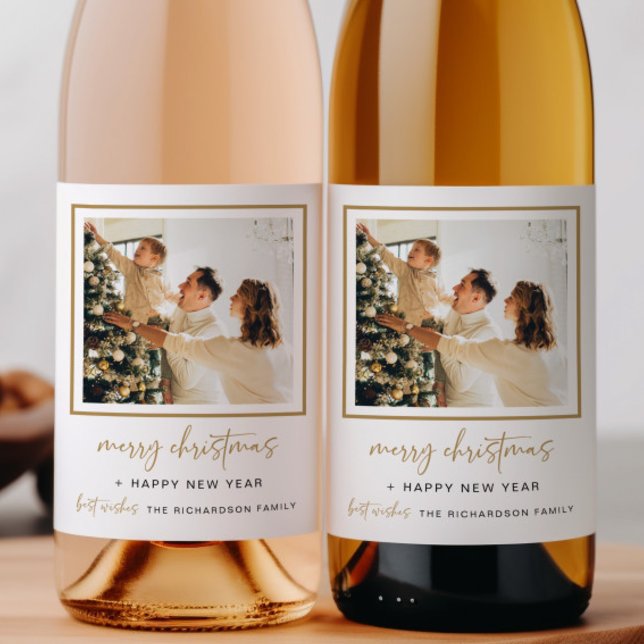 Vin de Noël moderne bouteille Étiquette photo cade (Créateur téléchargé)