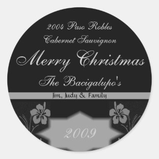 Vin de Noël noir et argent GRAND Étiquette