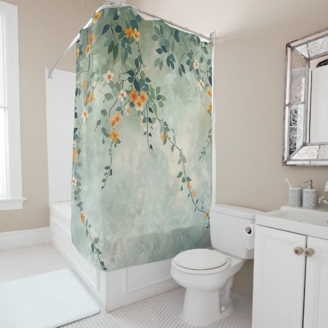 Vin De Trail Avec Fleurs Oranges Rideau De Douche (En situation)