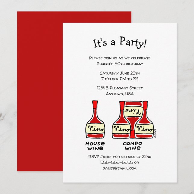Vin drôle Invitations de fête d'anniversaire (Devant / Derrière)