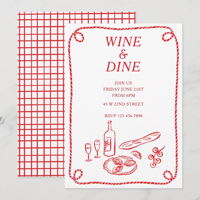 Vin et dîner Invitation de la fête d'été (Devant / Derrière)