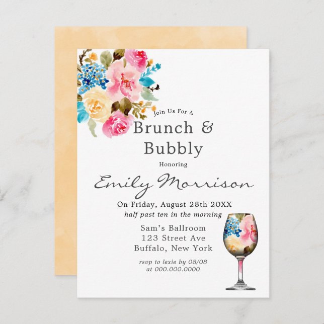 Vin Floral Brunch & Bubbly Invitation (Devant / Derrière)