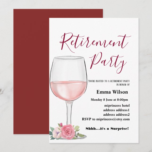 vin, invitation à la retraite, pour femme (Devant / Derrière)