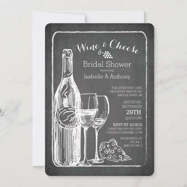 Vin moderne et fromage nuptiale douche Invitation (Devant)