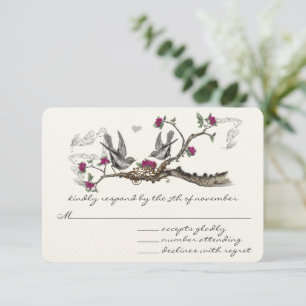 Vin Mulled Vintage Oiseaux de mariage Invitations
