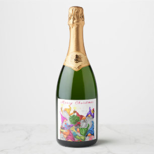 Vin pétillant de Noël Étiquette Bonne fête Gnome