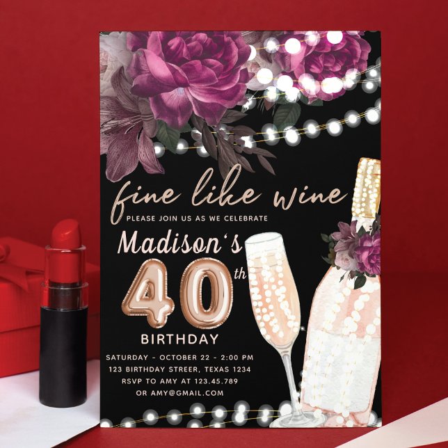 Vin rose Luxe 40e anniversaire Invitation (Créateur téléchargé)