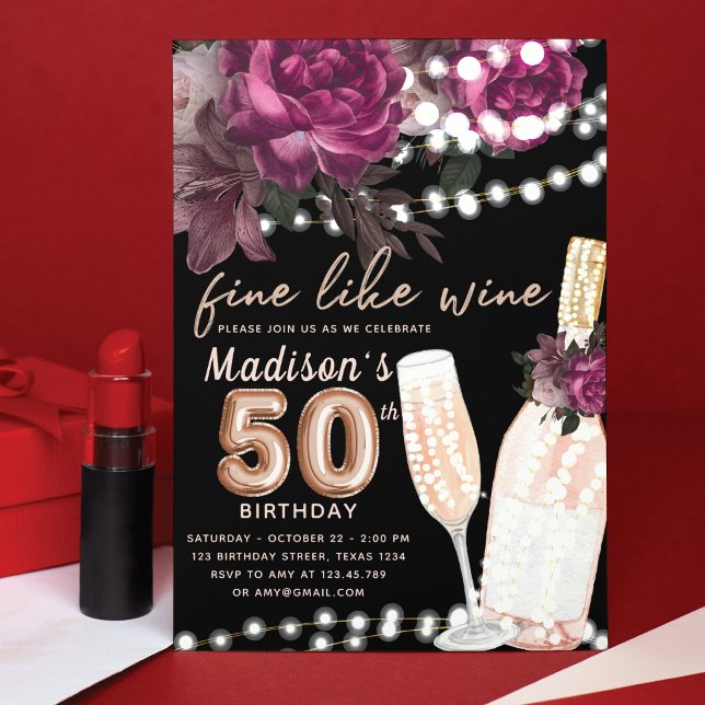 Vin rose Luxe 50e anniversaire Invitation (Créateur téléchargé)