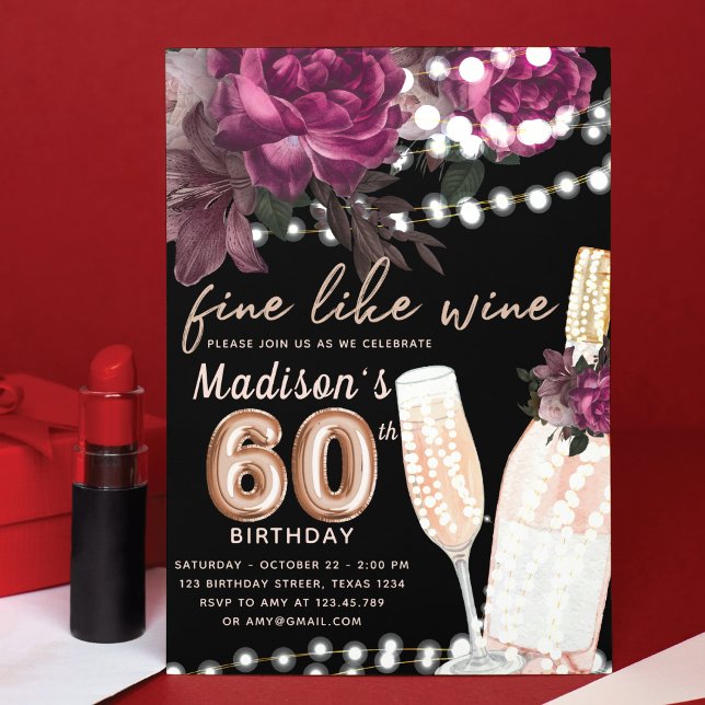 Vin rose Luxe 60e anniversaire Invitation (Créateur téléchargé)