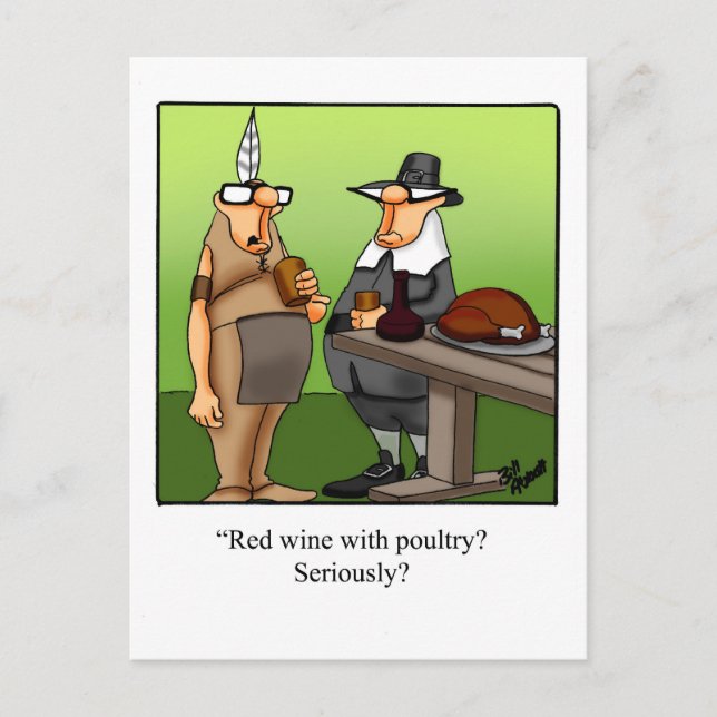 Vin Rouge Drôle Avec Carte Postale Poultry Thanksg (Devant)