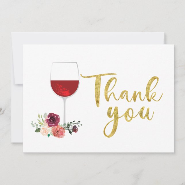 vin rouge et Carte de remerciements aux fleurs (Devant)