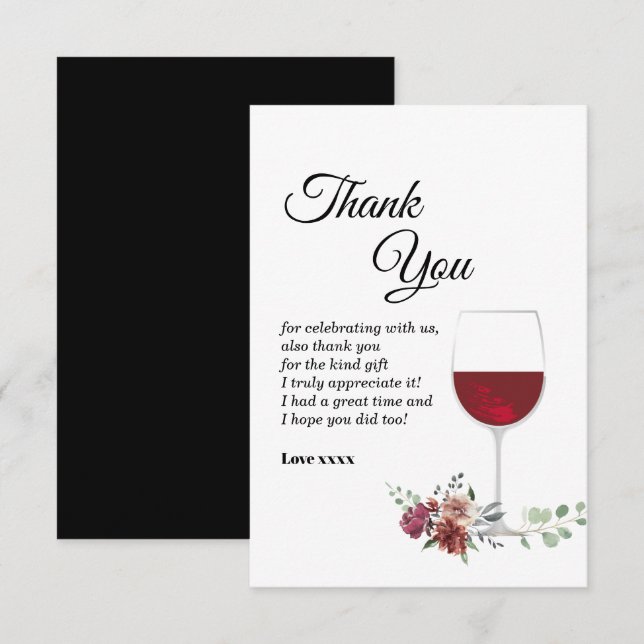 vin rouge, fleurs brunes carte de remerciements (Devant / Derrière)