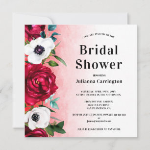 Vin Rouge Floral Carré Douche nuptiale Invitation