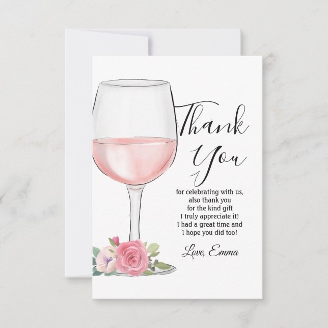 vin rouge, floral, carte de remerciements (Devant)
