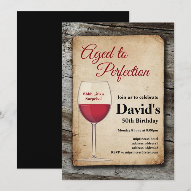Vin rouge, invitation au vin, à la perfection (Devant / Derrière)
