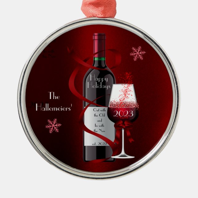 Vin rouge ornement et flocons de neige (Devant)
