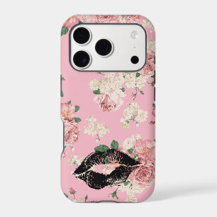 Vinage Floral Pattern Black Lipstick Kiss