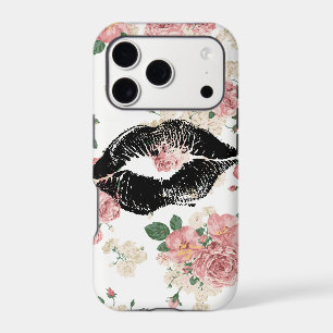 Vinage Floral Pattern Black Lipstick Kiss