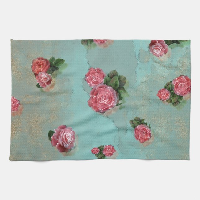Vinage Flower Roses floral blue pink nostalic Kitchen Towel (Horizontal)