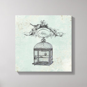 Vinage French Birdcage et toile étirée d'oiseau
