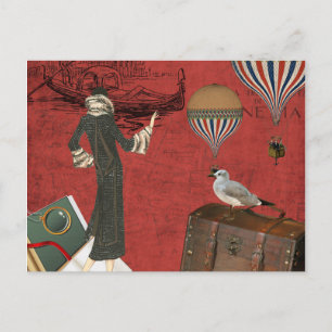 Vinage Venice Travels Ephemera in Red Postcard