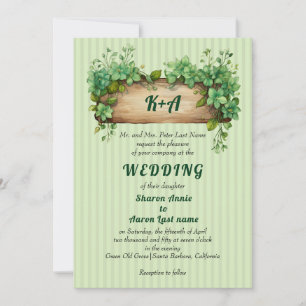 Vinage wood frame with initials spring wedding invitation